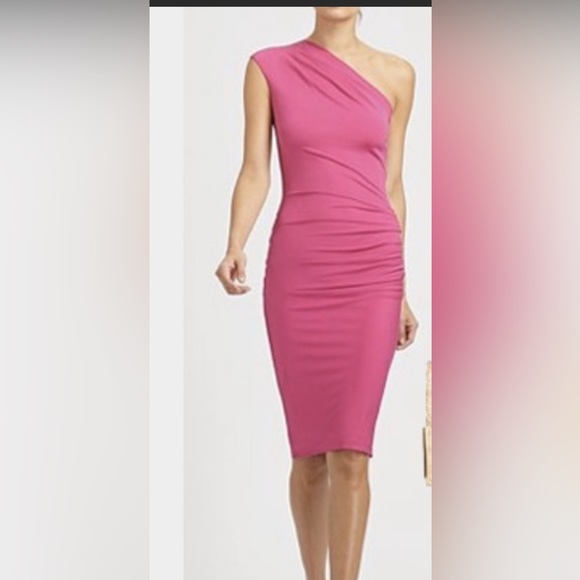 Kors Michael 💕 Barbie Hot Pink Bubblegum Ruched One Shoulder Dress Made Italy - Picture 16 of 16